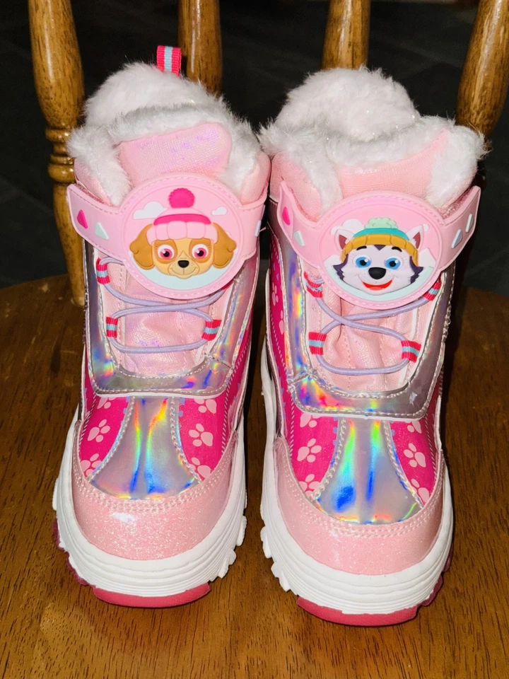 Nuevo 10 NIÑAS BOTAS PATA DE NIEVE PATRULLA NIÑO PEQUEÑO INVIERNO NIÑA LUCES NICKELODEON Foto 3 de 4