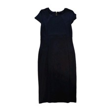 Felicity & Coco Black Sheath Dress L Midi Zip Back Minimalist Workwear