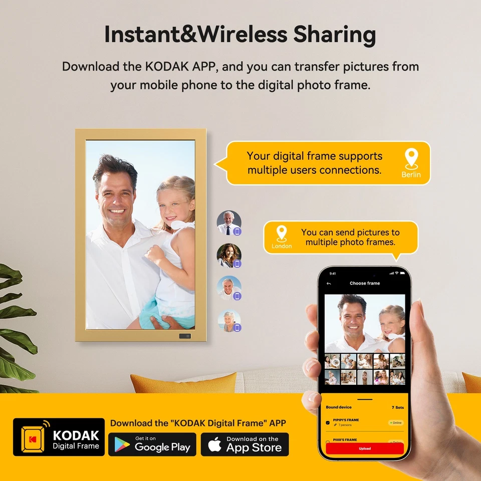 KODAK 21.5” Wi-Fi Digital Photo Frame 32GB (WF215) in Metal Gold or Black Wood - Image 2 of 4