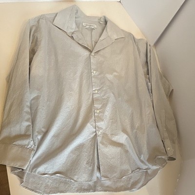 Calvin Klein & Co. Dress Shirt 15.5-34/35 White/Gray Stripe Cotton Non-Iron