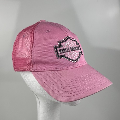 Harley Davidson Hat Bling Pink Rare Rhinestone Cap Adjustable Women's
