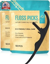 Natural Dental Floss Picks - Vegan, Eco Friendly Black Bamboo Charcoal Dental Te