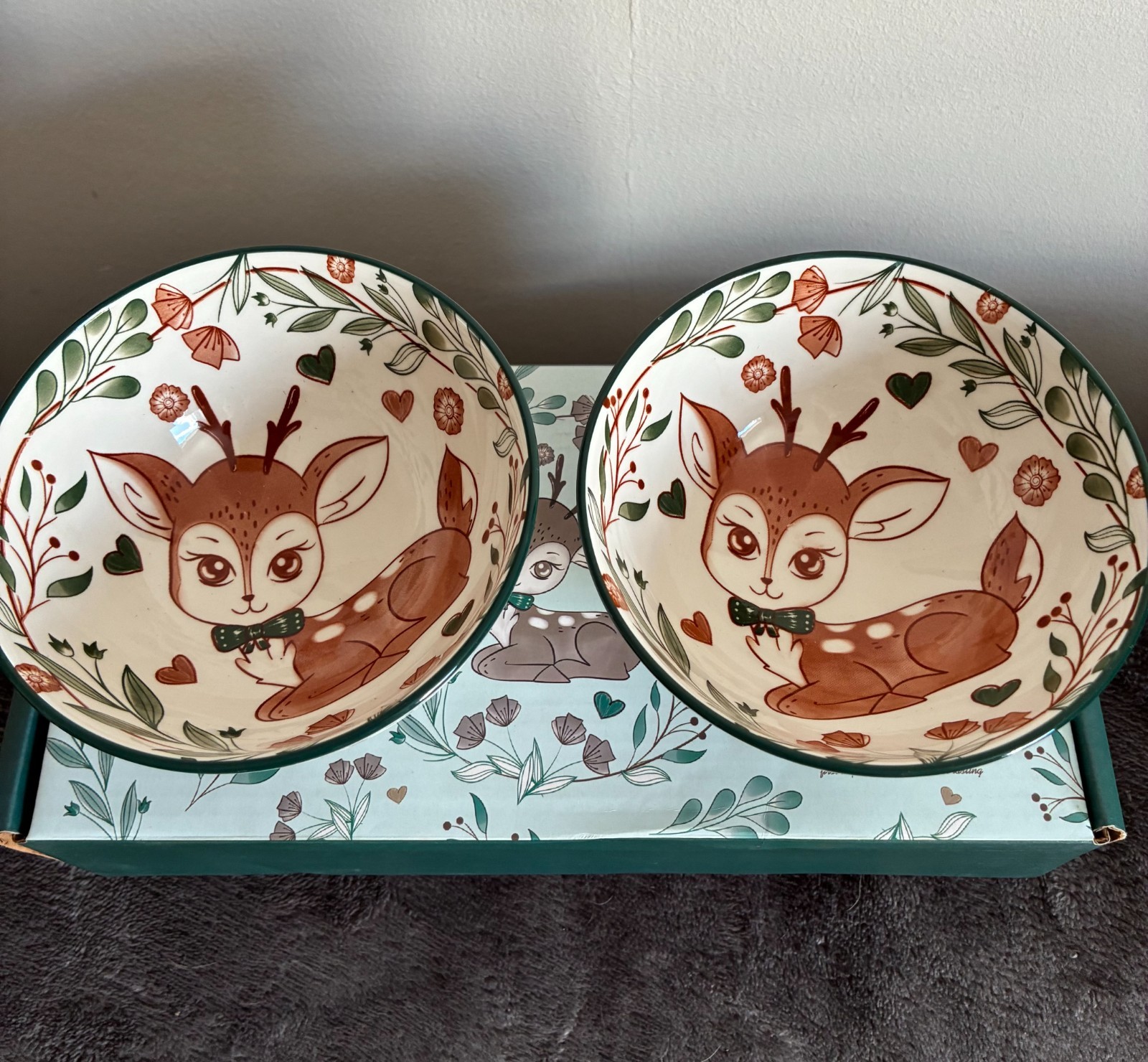 NEU & Verpackt Japanischer Stil Niedlich Hirsch Rehkitz Keramik Reis/Ramen Servierschale Set