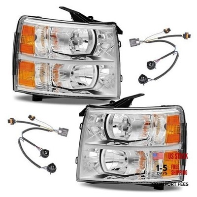 APSVE Headlights Assembly with Headlight + Harness Chrome Housing Amber Corner