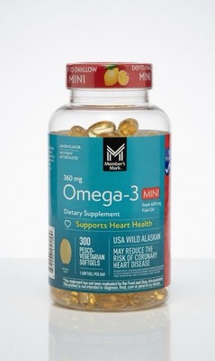 Member's Mark 360mg Omega-3  Fish Oil Mini Softgels 300 Count EXP 08/2027