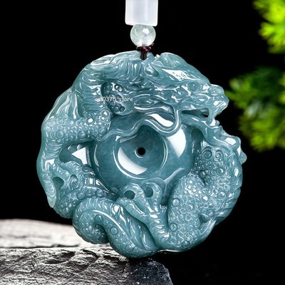 Natürliche Klasse A Jade Jadeit blau Wasser Eis Art Kreis Sternzeichen Drache Anhänger