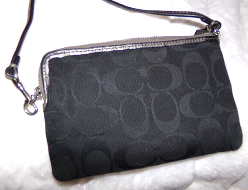 vtg y2k 9362 COACH black C leather slim Silver shoulder bag purse file wristlet - Picture 12 of 12