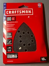 10 Pack Craftsman CMXZXGA9162 80 Grit Sanding Sheets Fits Detail Sander NEW