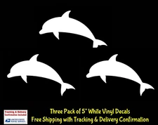 Dolphin Graphic Three 5" White Vinyl Decals Car Truck Windows Decor Laptop