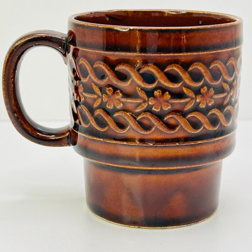 Brown Glazed Mug Stackable Retro Coffee 1970s Vintage Rare Made in Japan - Picture 2 of 7