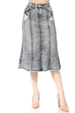 Women's Juniors/Plus Size Stretch Denim Distressed 5 Pockets A-Line Calf-Length