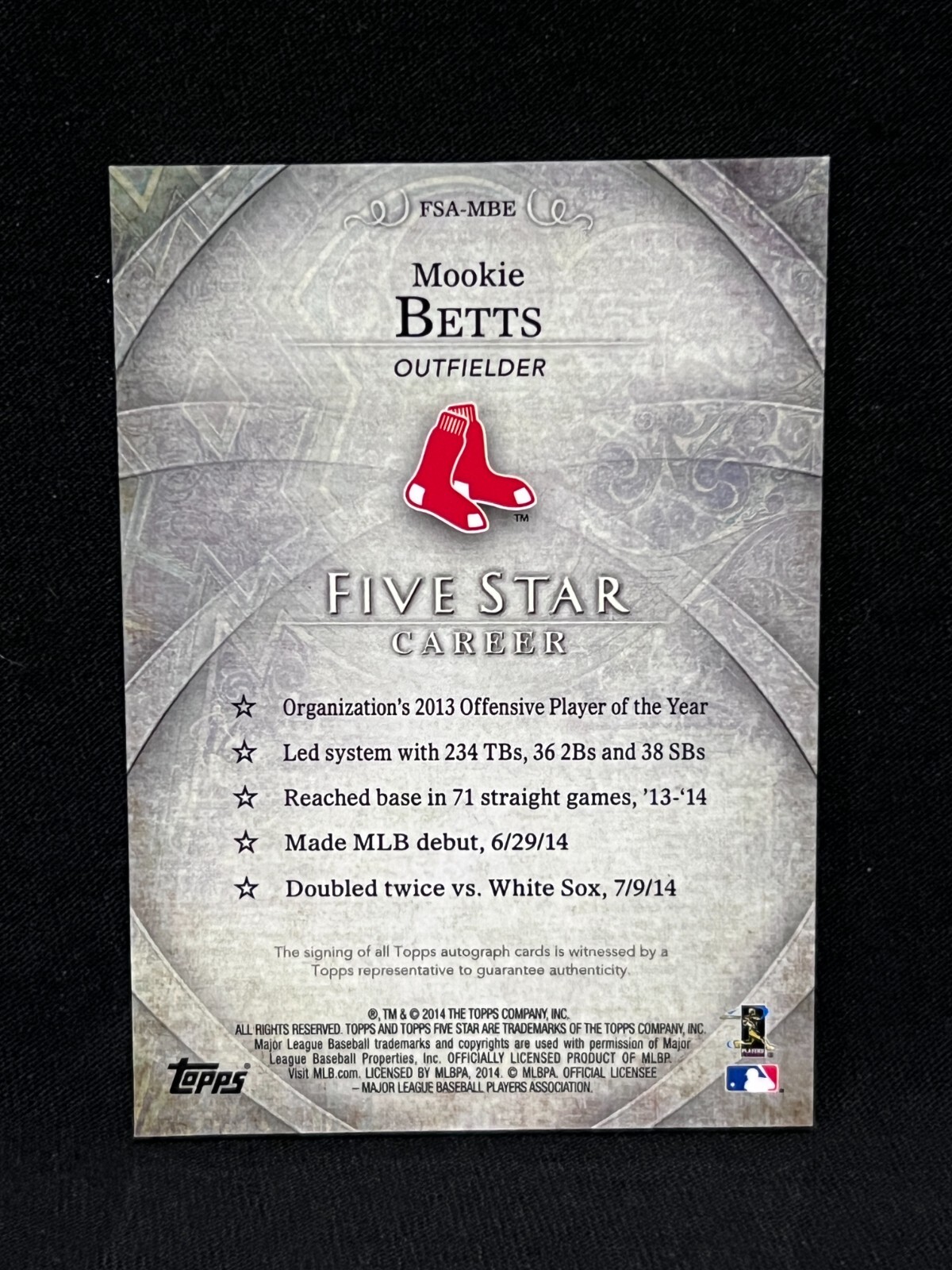 MOOKIE BETTS RED SOX DODGERS 2014 TOPPS FIVE STAR 5 ROOKIE ON CARD AUTO