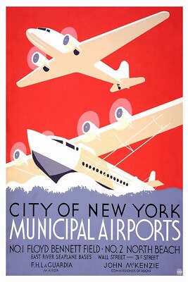  wall and deco 937 New York City municipal airports travel poster