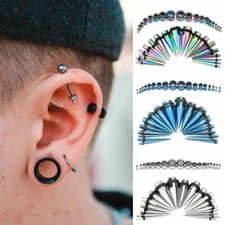 36pcs Stainless Steel Ear Stretching Gauges Set Tapers Tunnels Plugs Kit 14G-00G