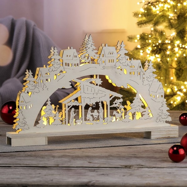 Schwibbogen Aus Holz Mit 9 WarmweißEn Leds Lichterbogen Weihnachten Fensterdeko-image