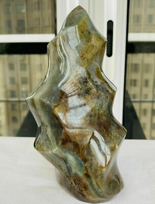3 LB Natural 6.65'' Ocean Jasper Torch Freedom Shape Stand Stone Quartz Healing