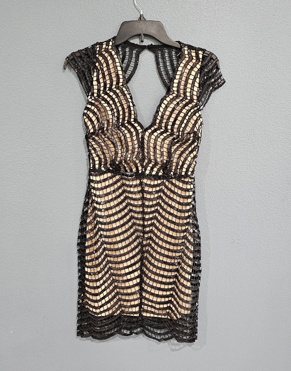 LUXXEL Black Sequined Lace Crochet Mini Dress XS/S