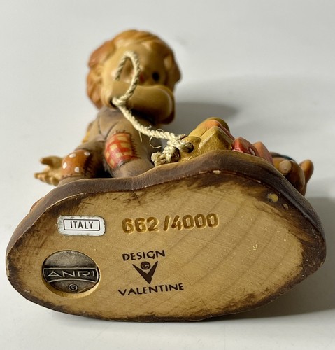 ANRI Design Valentine Italy Woodcarving 4” Boy Pulling Train W/Bear 662/4000 - Picture 6 of 8