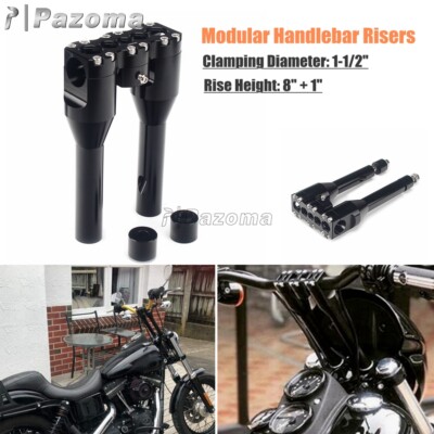 1.5'' Handlebar Risers Kit 8'' + 1'' Rise For Harley Davidson Club Style Black