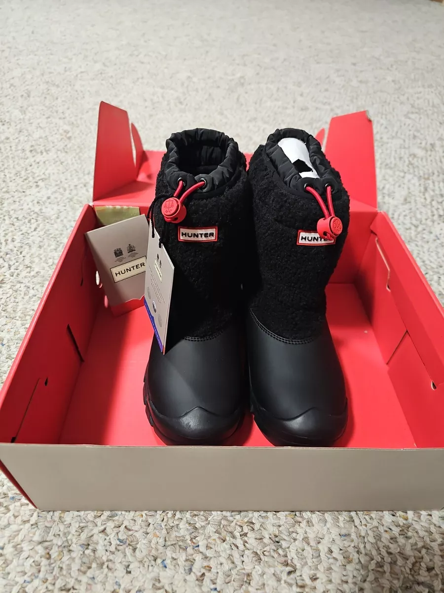 Kids Hunter Boots Wanderer Sherpa Snow Size B10/G11 Black/Logo Red