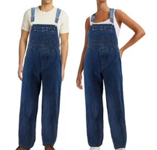 Unisex Adult Blue Straight Leg Bib Buckle Straps Cotton Denim Overall Pants