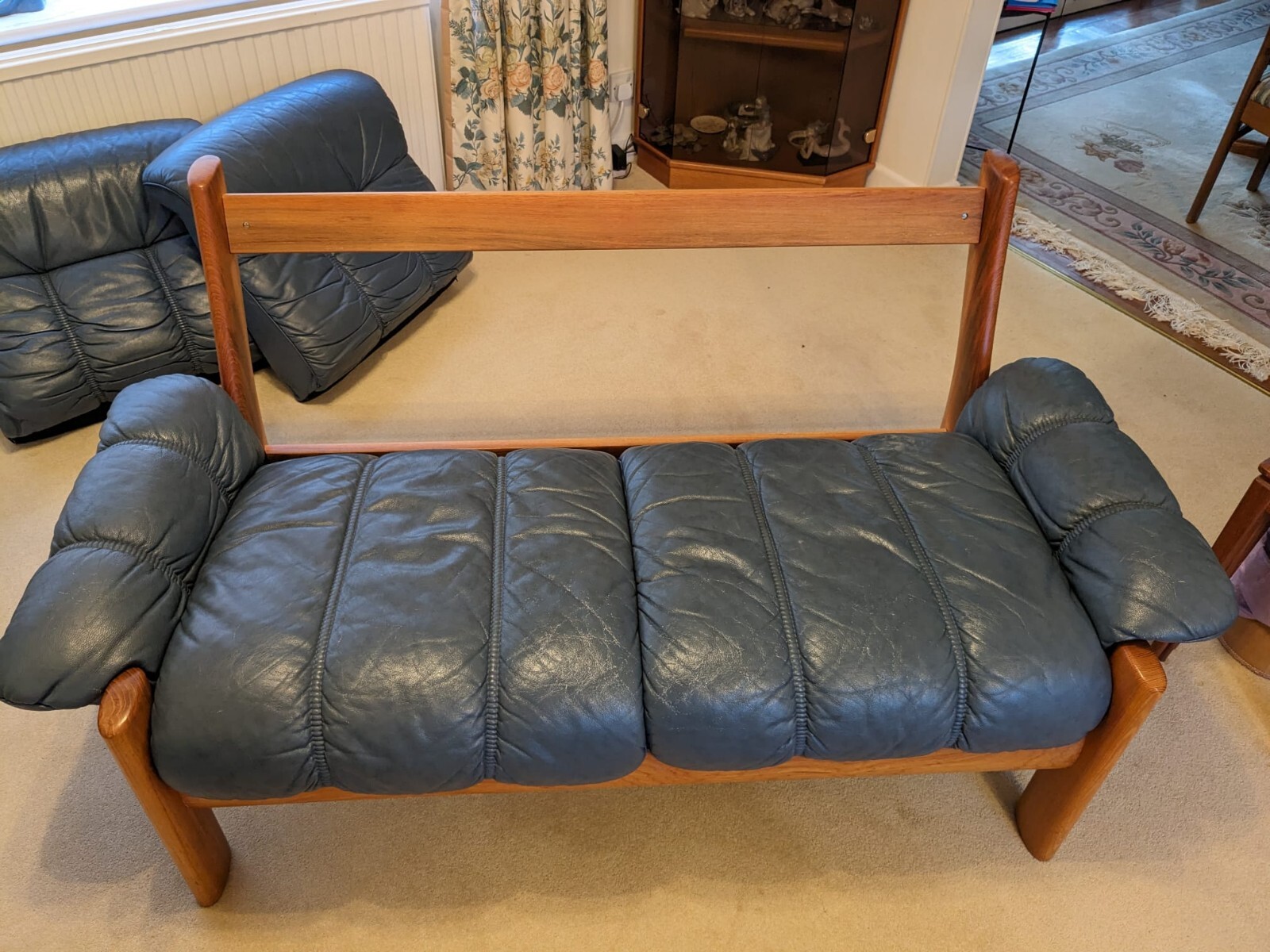 Ekornes Stressless Teak Blue Leather TwoSeater Sofa eBay
