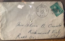 Washington Kansas Postal History Cover To Ross Co Ohio 1889