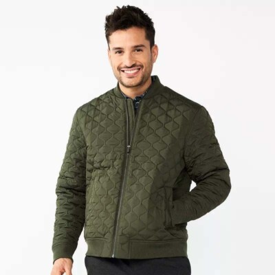 Apt. 9 Quilted Bomber Jacket Lightweight Full Zip Olive Green Large NWT $100