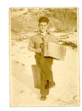 Man  posing with Accordion -  Musical instrument vintage snapshot music photo