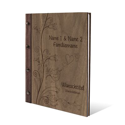 Personalisiertes Stammbuch Nussbaum Holz Leder Stammbuchformat  - Liebesbaum