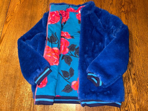 Matilda Jane Reversible Jacket Floral Faux Fur Sleigh Ride 16 Blue Roses Coat - Picture 6 of 9