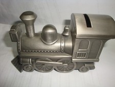 MONEY BOX- SHAPE OF ENGINE- METAL- XLNT CONDITION