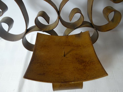 Metal Decorative Wall Sconces Pillar Candle Scroll Design Set of 2 Rustic - Picture 4 of 12