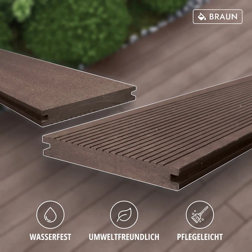 WPC Massiv Terrassendielen Premium Dielen 3m-5m, 5 Farben Komplettbausatz 6-90m² - Bild 36 von 43