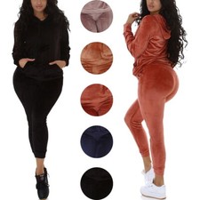 Damen Jogginganzug Nicki Velour Samt Kapuzenpullover Hose Stretch 36 38 40 42