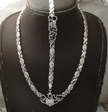 I LOVE YOU Hugs Kisses XOXO Bracelet Necklace Chain Set Real Sterling Silver