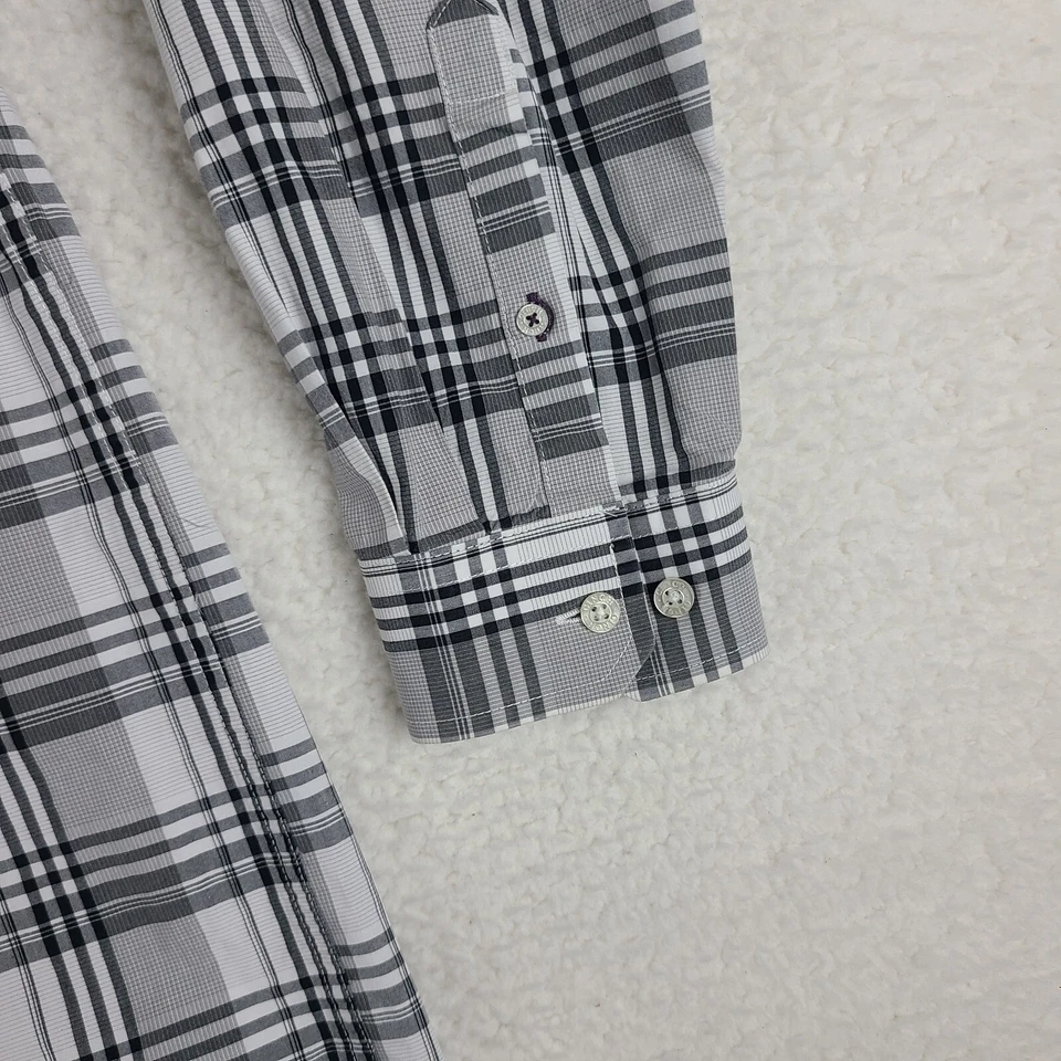 Camisa de vestir Cinch para hombre gris medio negra a cuadros solapa bolsillos abotonados Foto 2 de 4