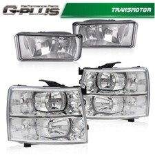 Clear Headlight Fog Light Set Fit For 2007-2014 Chevy Silverado 1500 2500 3500