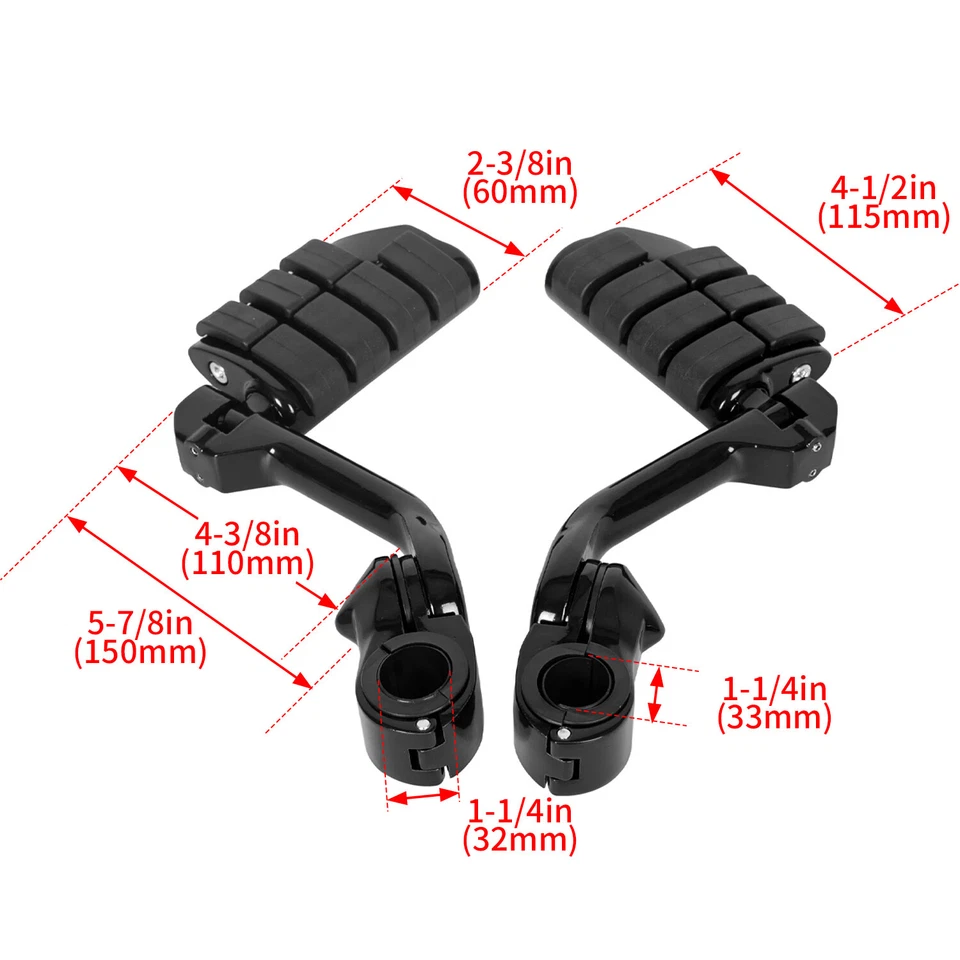 1.25" 1-1/4" Black Long Highway Foot Pegs For Harley Davidson Road Street Glide - Image 2 of 4