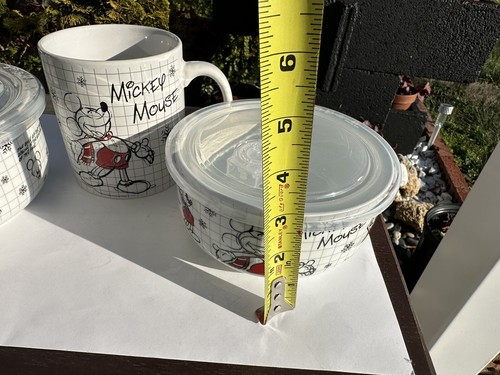 3 pcs Disney Mickey Mouse Ceramic 2 Storage Container Bowls Vented Lids & Mug - Picture 15 of 15