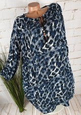NEW ITALY TUNIC DRESS LEO ANIMAL PRINT DRAPED SLEEVES FEATHERS BLUE TONE 42-46/48