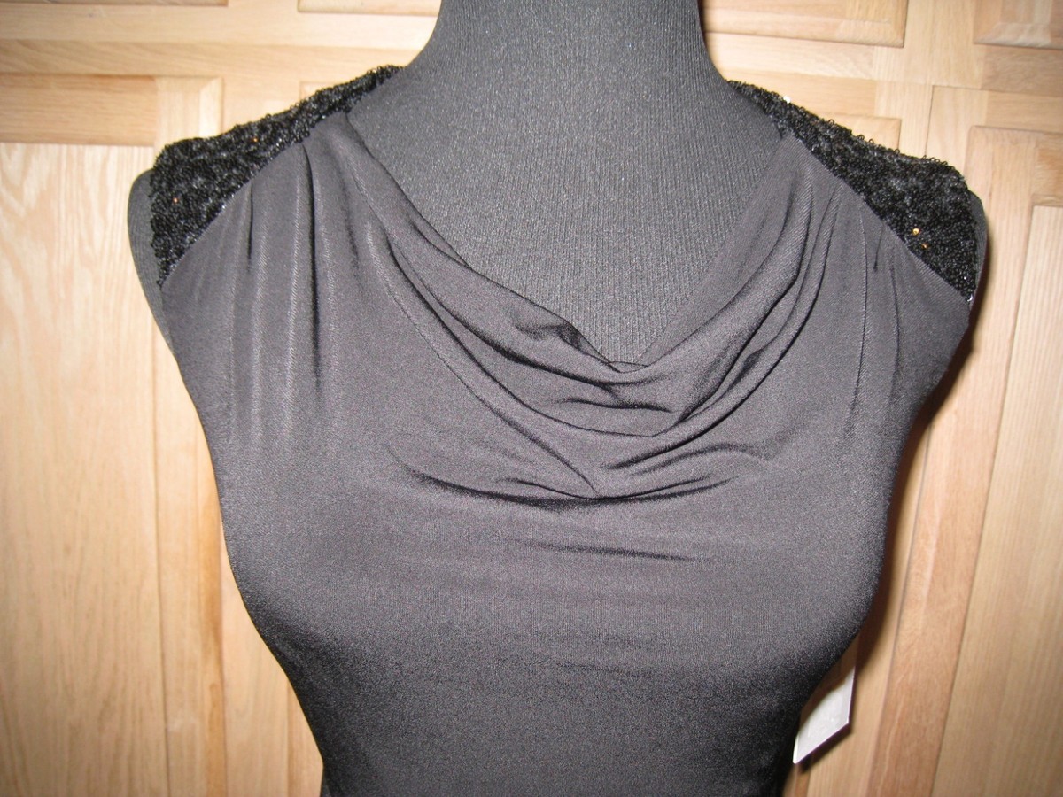 calvin klein sequin cowl neck dress Calvin Klein CT4819E1 Black Cowl Neck Sequin Stretch Jersey Ruched Dress 2P  $149