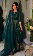 Indian Look Green Faux Georgette Gown Bottom With Dupatta For Party Wear