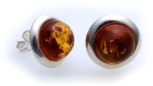 Donna Orecchini Ambra 14mm Semisfera Argento 925 Argento Sterling - Immagine 2 di 2