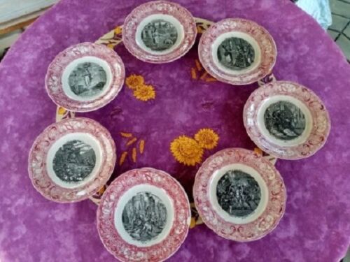 7 Assiettes Parlantes Porcelaine Opaque de Gien Histoire de Jeanne D Arc (Rose) - Afbeelding 1 van 24