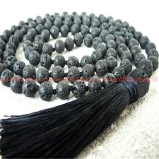 6mm Natural Lava Stone 108 Beads Handmade Tassel Necklace Buddhism Meditation