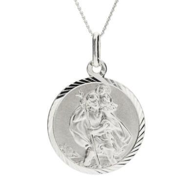 STERLINGSILBER ST CHRISTOPHER ANHÄNGER 16'' 18'' 20'' PANZERKETTE GRAVUROPTION