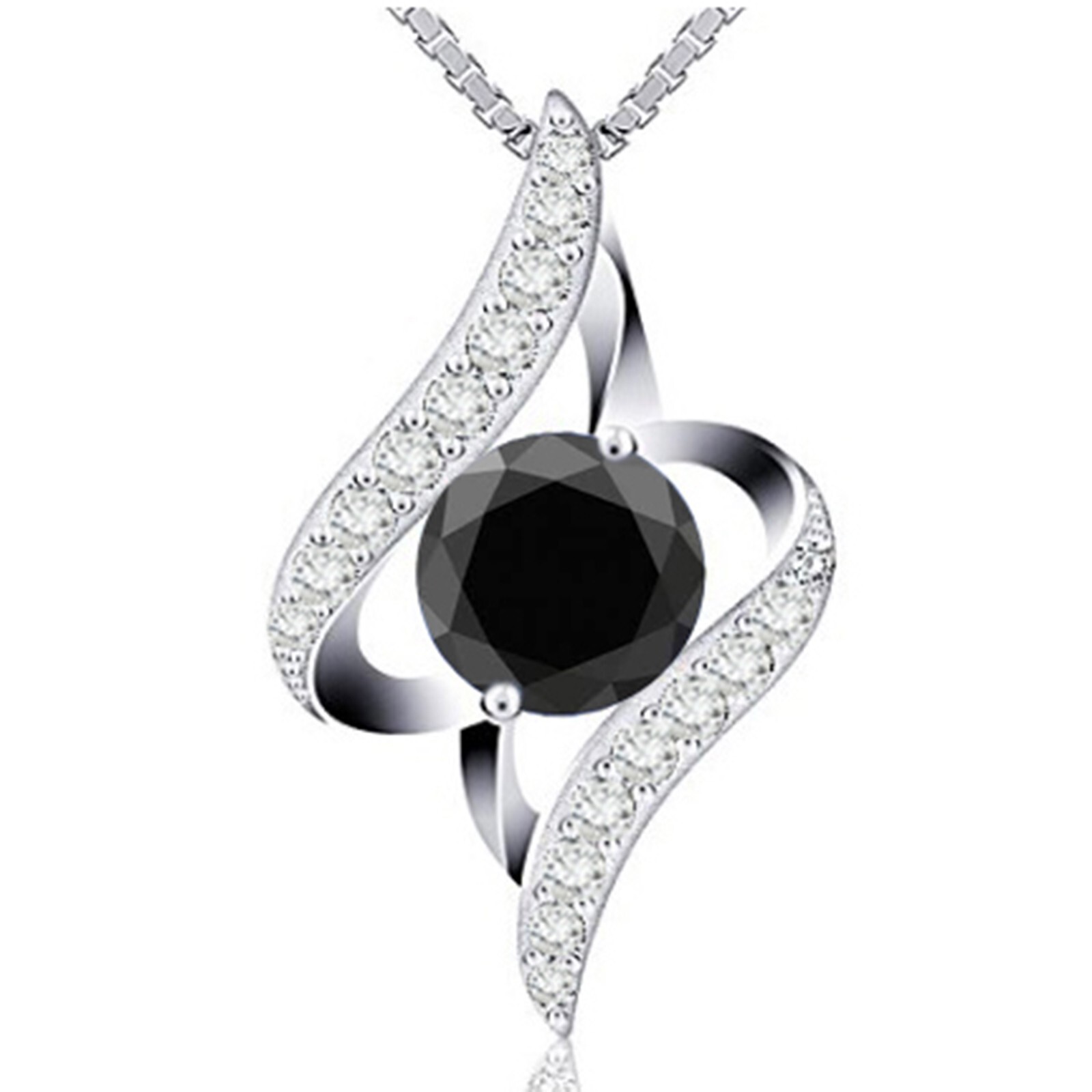 2.22Ct Round Shape 100% Natural Black Diamond Pendant In 925 Sterling Silver