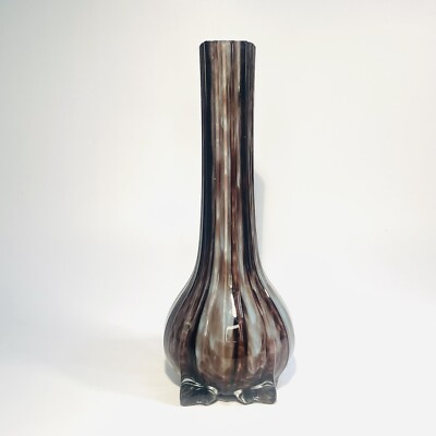 VTG Murano Style Bud Vase Amethyst Purple Blue Cased Glass Elephant Foot Ribbed