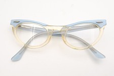 Vintage Cat Eye American Optical L.Blue/Clear 44-22 Eyeglasses 5 1/2 Frame Only